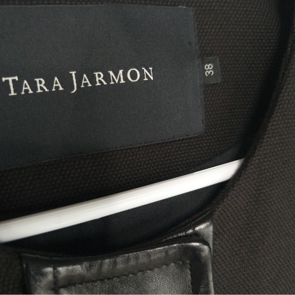 TARA JARMON Wool Leather Jacket Womens Size 38 US 6 M Cropped Snap Blazer - Picture 7 of 15